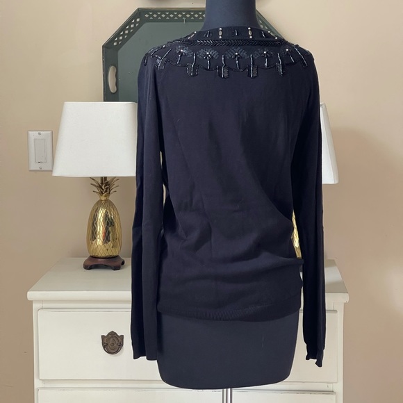 Talbots RSVP Black Beaded Sequin Crew Neckline Sweater Sz M Soft Knit - Picture 8 of 13
